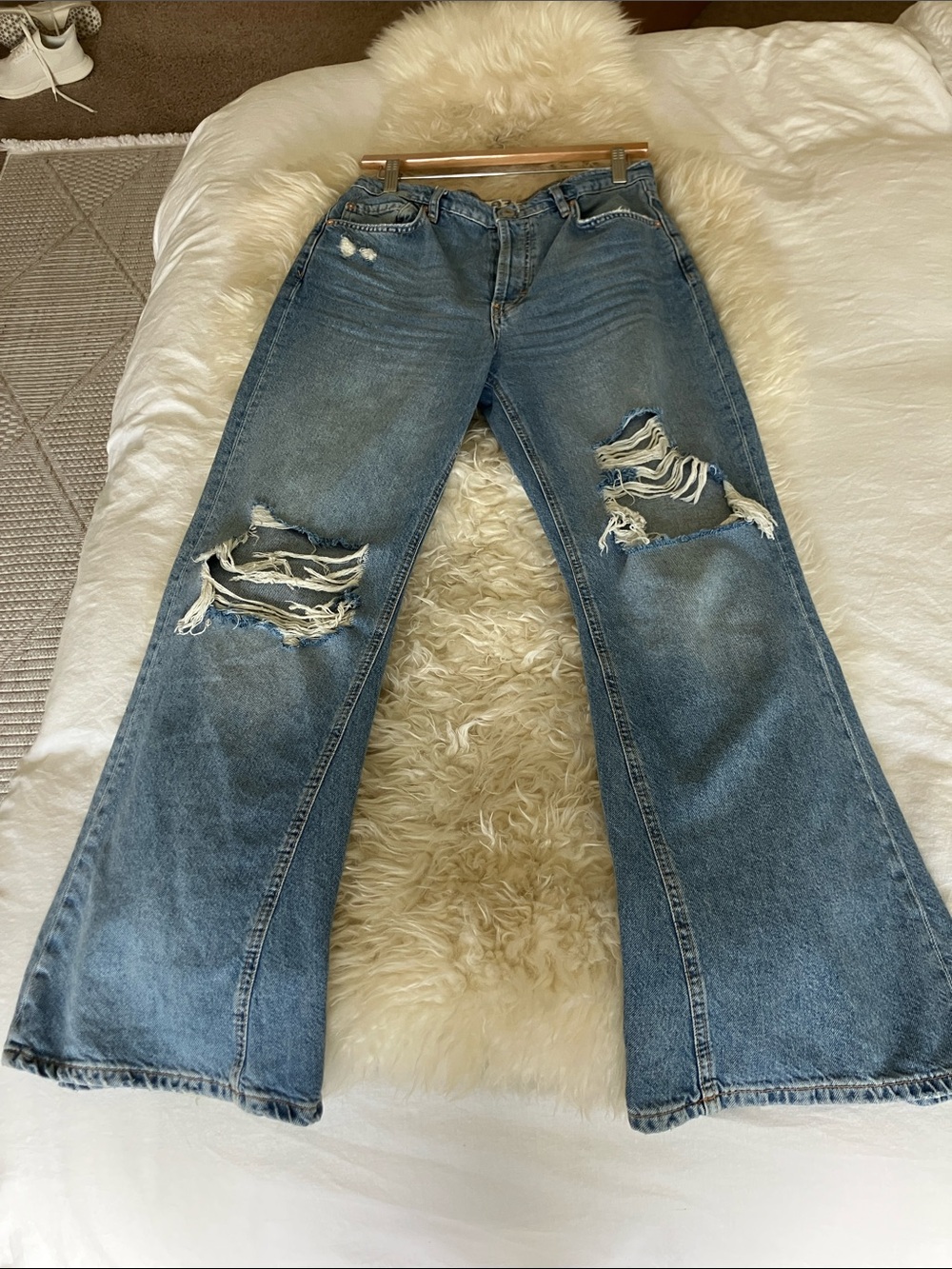 We The Free Distressed Light Blue Wide-Leg Jeans